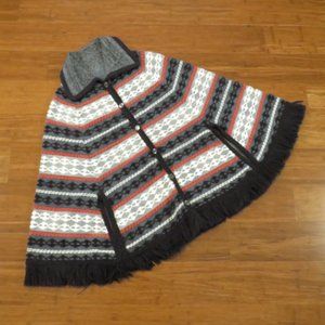 1970s Vintage Knit Cape Red Blue Stripe Arm Holes